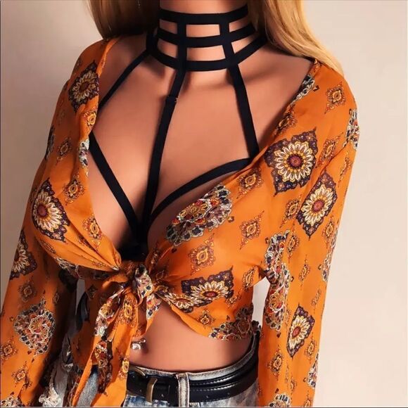 Cage harness open cup bralette bra lingerie NEW witchy gothic LARGE NWT sexy - Picture 7 of 10